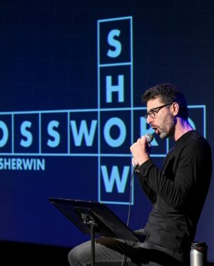Sarah Cooper Instagram - I know I look short here but to be fair these men are both over 7 feet tall. Thank you @zachsherwin and @symphonyspace for having me, and thank you @garygulman for getting all the hard answers and pretending to let me get the easy ones. Go see The Crossword Show when it comes to you!! Photos by Sean Sine ❤️
