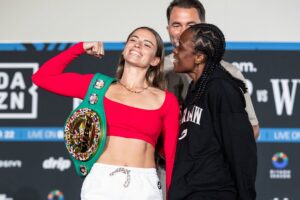 Skye Nicolson Instagram - Yap yap yap and refused to shake my hand.. it’s giving disrespectful! 🙂‍↔️ just make weight and show up please girl so I can give you the beating you’ve been begging for 🙏 AND STILL 👑✨🇦🇺