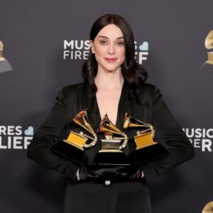 St. Vincent Instagram - What a day. First off, all the thank you’s I forgot in the moments because it seemed presumptuous to write speeches but man do I wish I had— @cianthreetimes, @nomograph.mastering, @justinmeldaljohnsen, @rachel_eckroth, @ralicke, @catelebon, @markguiliana, @joshfreese, @steezmeez, Dave Grohl and Alex da Corte —
 
Thanks @avigail.collins and @nhinako_makeup and @pamwiggy for glamming me up
 
My family and real ones
 
My family at Silva Artist Management. John, Meisel, Gabs, Kristen, Hilary, LZ, Britton

@virginmusic 
 
@nastylittleman PR
 
Nobody makes art to win awards, but it was very humbling and nice to be recognized by my peers. Especially on this, the first record I self-produced.  And to be in such epic company with the other nominees. I am a genuine fan of every person I was nominated with.
 
Getting to play keys (lol) this year was so fun and I got to hang with some people I already knew and loved and get closer to new folks I really admire in support of our community. @sherylcrow, @dawestheband, @johnlegend, @bradpaisley & @blackfootwhitefoot
 
Sitting next to Kim Gordon to watch the actual ceremony was everything. She will always be the coolest.
 
I stood up on my fucking chair for @doechii. That whole performance was perfection. I saw Beyoncé IRL.  What else?  “Birds of a feather” makes me cry. @billieeilish @finneas
 
I loved @chappellroan’s “my little pony” fever dream come to life. I tried to do a cool move for the e! shot but I was a little stoned and the camera moves fast and like an alien arm.
 
Ok back to bed. Mama is hungover.
