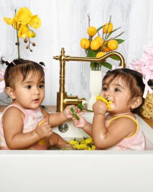 Swati Verma Instagram - OMG! 🥰 Valentina and Vanessa having the cutest little bath in the sink, playing with lemons! 🍋👶👶 I still can’t get over how adorable they are looking! 🥹💛

 📸 @almahastudio

 #TheNandaTwins #playtime #twinssisters #twinlife