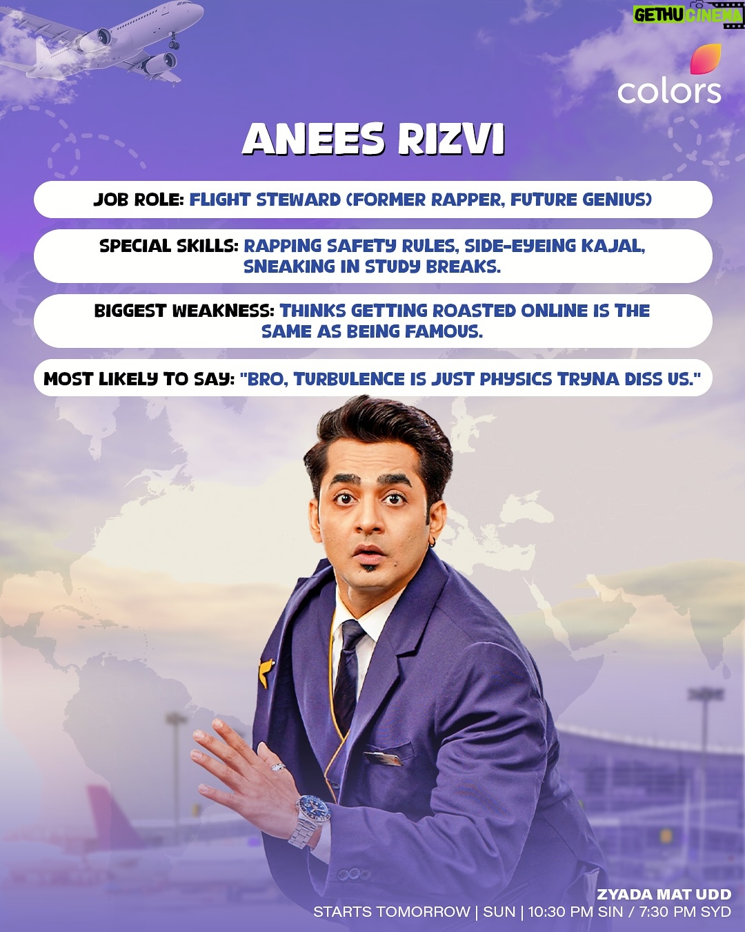 Tanu Khan - 481 Likes - Air Aasmaan’s cabin crew is set to take off with laughter! Buckle up and tune in for a hilarious ride!
Zyada Mat Udd | Starts Tomorrow | Sun | 10:30 PM SIN / 7:30 PM SYD.
@vivekmushran @shehzadss @hellyshahofficial @ash4sak @gauravamlani @rewati.chetri @bhawsheel @maukavishal @tanu._.khan @rajesh_balwani_sahab @kunalkarankapoor
#colorstvapac #ShowsOnColorsTV #indiansinsingapore #indiansinaustralia