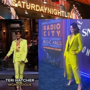 Teri Hatcher Instagram - Such a joy and honor to attend the Saturday Night Live’s legacy of music homecoming @radiocitymusichall It’s just wild that I got to be a tiny part of this history way back when. In homage to my chartreuse 90’s monologue suit I went with this @sandraweilstudio & @alevimilano  Thanks @sixtenpr @elenamiglino @brianmagallones #sofun #concerts @nbcsnl  @peacock