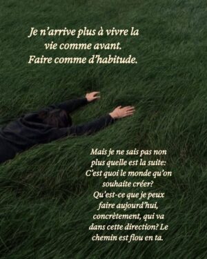 Vanessa Pilon Instagram - Le seul contenu que j’ai réussi à publier depuis longtemps. Est-ce que d’autres gens se sentent comme moi? Figé.e devant l’absurde? Coupable d’être de moins en moins capable de suivre la cadence imposée par le capitalisme? Ou c’est juste encore moi qui ressens toute très fort et qui overthink toute?  P.S. J’écris tout ça clouée au lit pis fiévreuse, à la fin de mon cycle. Je vais peut-être me sentir top shape dans quelques jours et rire de mon intensité du moment. À suivre!