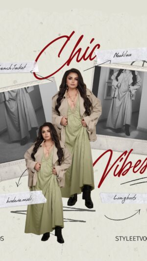 Aisha Mahdi Instagram - // Transform your style with just one trench coat! ✨ 

Look 1 - Features a stunning V-neck broderie midi dress, gold long necklace, and chic black long boots for that runway-ready vibe. 

Look 2 - Takes a classy turn with a blue bow dress, denim skirt, and silver long boots, topped off with elegant earrings and silver glasses. 

Which look is your favorite? 💖 

#FashionInspo #TrenchCoatStyle #OOTD