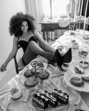 Alana Monteiro Instagram - TWENTY-ATE  2️⃣8️⃣ T O D A Y 👅👅👅👅👅 🎈🎈🎈🎈🎉🎉🎉🎉🎊🎊🎊🎊🎊

Wow I can’t believe that I’ve been modeling for 10 years straight 😱😱 Time Flies 💨💨💨

TEAM CREDITS ⬇️ Thank you all so much 🖤🖤🖤🖤

Photographer @beneaththewaves 
Styling @juliematosstyle
Hair & Mua @mariolga
Tabletop Designs @curated_rentals
Bakery @saltpatisserie
Chef @chef_thiago
Studio @ranstudioboston
Earrings & Necklace @dannijo
Bodysuit: I.D. SARRIERI: Dancing in the Moonlight Swarovski crystal-embellished stretch-jersey bodysuit
Tights: FALKE Matt Deluxe 30 DEN Women Tights
Heels @stevemadden Noir Black Leather
Rings @sterlingforever