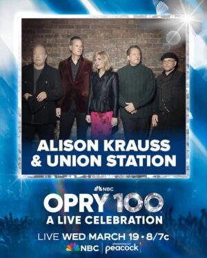Alison Krauss Instagram - Alison Krauss & Union Station along with Stuart Duncan will be performing on tonight's Opry 100: A Live Celebration. Available to watch live on NBC & Peacock at 8/7c. #Opry100