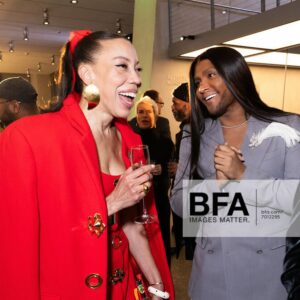 Amy Sherald Instagram - Still taking it all in…AMERICAN SUBLIME @whitneymuseum 🩵

This moment is bigger than me—and I’m honored to share it with all of you. #whitneymuseum #amysherald #americansublime #adventuresofkristinandamy 

Makeup @laramiemakeup  Hair @myssmonique  Red Dress Custom @harbison.studio With Harbison jewelry Second Opening Bracelet and Earrings @dinosaur_designs