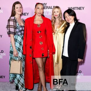 Amy Sherald Instagram - Still taking it all in…AMERICAN SUBLIME @whitneymuseum 🩵

This moment is bigger than me—and I’m honored to share it with all of you. #whitneymuseum #amysherald #americansublime #adventuresofkristinandamy 

Makeup @laramiemakeup  Hair @myssmonique  Red Dress Custom @harbison.studio With Harbison jewelry Second Opening Bracelet and Earrings @dinosaur_designs
