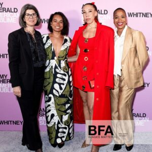 Amy Sherald Instagram - Still taking it all in…AMERICAN SUBLIME @whitneymuseum 🩵

This moment is bigger than me—and I’m honored to share it with all of you. #whitneymuseum #amysherald #americansublime #adventuresofkristinandamy 

Makeup @laramiemakeup  Hair @myssmonique  Red Dress Custom @harbison.studio With Harbison jewelry Second Opening Bracelet and Earrings @dinosaur_designs