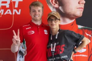 Angela Sarafyan Instagram - Thank you ❤️ @prema_team for this amazing experience! Kill it today!!! 🏎️ 
First time at the @grandprix in my #sinners t-shirt 

#adrenalinerush 
🏎️🏎️🏎️