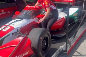 Angela Sarafyan Instagram - Thank you ❤️ @prema_team for this amazing experience! Kill it today!!! 🏎️ 
First time at the @grandprix in my #sinners t-shirt 

#adrenalinerush 
🏎️🏎️🏎️