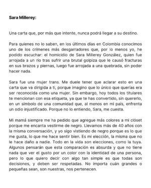 Angeline Moncayo Instagram - Ｕｎａ ｃａｒｔａ ｐａｒａ ｔｉ， 
ｓａｒａ ♾️
🌷Desde hace mucho tiempo expreso mis sentimientos en diferentes situaciones a través de cartas. Hoy al escribir sobre un tema tan presente y sensible, agradezco que se reconozca el daño tan grande que se le ha hecho a Sara, un ser humano que ya no está con nosotros. Cualquier mensaje cargado de discriminación les agradecería que lo guardaran para ustedes. Gracias.