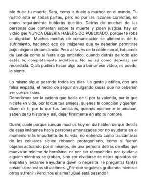 Angeline Moncayo Instagram - Ｕｎａ ｃａｒｔａ ｐａｒａ ｔｉ， 
ｓａｒａ ♾️
🌷Desde hace mucho tiempo expreso mis sentimientos en diferentes situaciones a través de cartas. Hoy al escribir sobre un tema tan presente y sensible, agradezco que se reconozca el daño tan grande que se le ha hecho a Sara, un ser humano que ya no está con nosotros. Cualquier mensaje cargado de discriminación les agradecería que lo guardaran para ustedes. Gracias.
