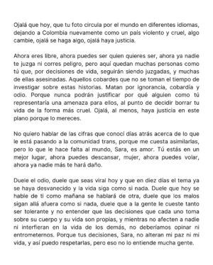 Angeline Moncayo Instagram - Ｕｎａ ｃａｒｔａ ｐａｒａ ｔｉ， 
ｓａｒａ ♾️
🌷Desde hace mucho tiempo expreso mis sentimientos en diferentes situaciones a través de cartas. Hoy al escribir sobre un tema tan presente y sensible, agradezco que se reconozca el daño tan grande que se le ha hecho a Sara, un ser humano que ya no está con nosotros. Cualquier mensaje cargado de discriminación les agradecería que lo guardaran para ustedes. Gracias.