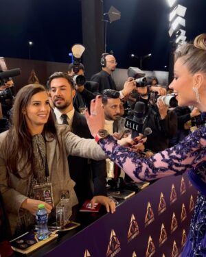 Annabella Hilal Instagram - Award season could not have started any better 💫 

@joyawards - every year this experience gets better and better, thank you for having me ❤️

& thank you to the amazing @zuhairmuradprivate @zuhairmuradofficial for this incredible dress, you are a true artist ❤️

Watch @hublot @hublotmea 

Jewelry @lustro_md 

Bag @jimmychoo 

Shoes @lesilla 

Hair @ebtssam_hair 

Makeup @darinmakeup_artist 

📷 @nano1oo 

Management @hharabia