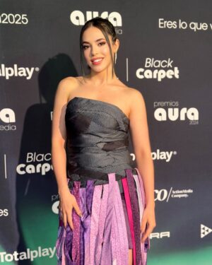 Arantza Ruiz Instagram - Les deseo un vestido hecho por corbatas 💜 
¡Gracias @pinedacovalin por el vestido tan bello!
@aura_series @zumatalent_