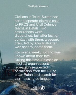 Carice van Houten Instagram - 🚨ISRAEL EXECUTES 15 MEDICS IN RAFAH 🚨

Fifteen Palestinian paramedics and rescue workers, including a United Nations employee, were executed by Israeli occupation forces in Rafah.

Aerial footage revealed ambulances reduced to wreckage after being deliberately targeted. The vehicles were visibly marked as medical transport, and the crews were in full uniform.

The medics had been executed at close range, some with their hands bound. Their bodies bore gunshot wounds to the head and chest, clear signs of deliberate killings. Their remains had been desecrated, stuffed into black bags, and buried in a mass grave.

This was not an accident. This was a war crime.

👉 EMAIL YOUR ELECTED OFFICIAL NOW! USE THE FREE TEMPLATE IN @humantiproject’s bio or visit HumantiProject.org 👈

——

Sources in slide 13