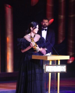 Carmen Bsaibes Instagram - From the #joyawards event🥳

Dress @eliesaabworld 
Jewelry @chaumet_arabia