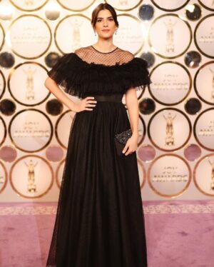 Carmen Bsaibes Instagram - From the #joyawards event🥳

Dress @eliesaabworld 
Jewelry @chaumet_arabia
