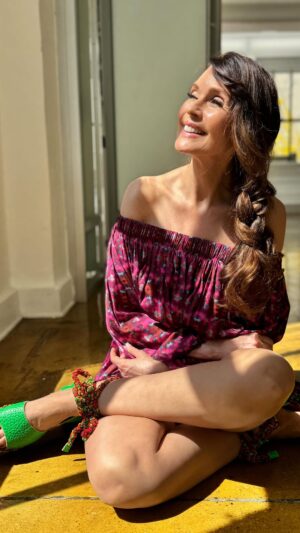 Carol Alt Instagram - Just hanging out in the sunshine… Today’s fashion
reminds me that you never throw anything away. I’ve had this dress several times in my life; this hair, these shoes, I have worn on another day and another time in another fashion cycle.
The face might change… As it does with everyone. Maybe I’ve gotten a little wiser. But I hope I haven’t lost my sense of fun and my ability to love. What do you think about all of this?  #location @ezstudios #dress by @cesargalindocollection  shoes by @nazareneamictus from @theconfessionalshowroomnyc