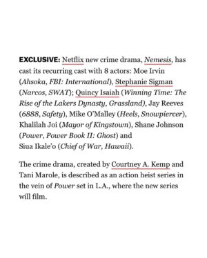 Courtney Kemp Agboh Instagram - I am so excited to be back in business with @shane_m_johnson on my new show with @theblackscorsese, #Nemesis! We are so grateful to have this amazing cast come together!