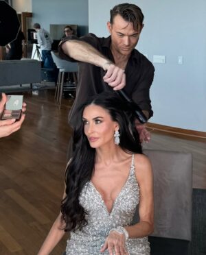 Demi Moore Instagram - Elisabeth's final sparkle 💎💍✨ Styled by the one and only @bradgoreski wearing custom @giorgioarmani and @chopard, beauty by @sofiatilbury using @charlottetilbury, hair by @dimitrishair, wellness and skin prep by @anastasiaachilleos, and nails by @imarninails! The grand finale ♥️ Thank you @theacademy 🙏🏻