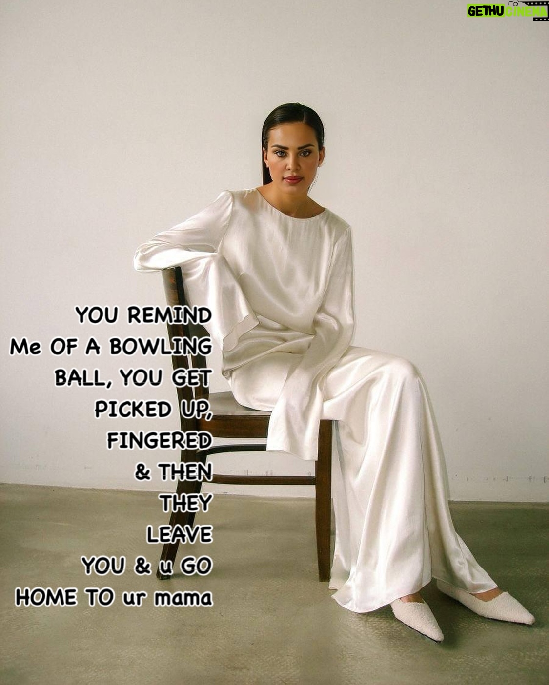 Dominique Hourani - 3 Likes - To your mistress :
YOU REMIND me
OF A BOWLING
BALL, YOU GET
PICKED UP,
FINGERED
& THEN
THEY
LEAVE
YOU & u GO
НОМЕ ТО Ur mama