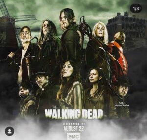 Eleanor Matsuura Instagram - Shhhhh it’s starting x #twdwatchparty #thewalkingdeadfinalseason @amcthewalkingdead *art by @johnney5salive