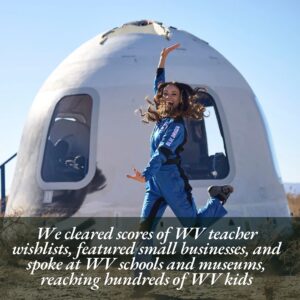 Emily Calandrelli Instagram - This Thanksgiving, I’m grateful for you all. Thank you for helping me shine a spotlight on my home state. 🫶🏻

I knew that if I ever went to space, I wanted to use the mission to uplift my home state in ways big and small. 

🧑‍🧑‍🧒‍🧒I chose to raise money for Foster Care because children in West Virginia go into the foster care system at 4 times the rate of any other state. It’s a crisis and these children and families need our support. Between 100 cameos and the flash drive - we raised ~$40,000 for them. 

💃🏻I needed a dress for New York Fashion Week and found the perfect design with @jmasters7.  A farm to fashion piece made with dandelion seeds and silk. A nod to the connection WV has to our land and a call for a more sustainable way to use it. 

💍I selected pearls from a local WV jeweler - @silverpenniesjewelry to bring to space and then gift to the women in my life. I see pearls as the result of a disruptor of a system. Something that is seen as an outsider but ultimately creates something beautiful in the process. I think of the women in my life - who are often the only women in the rooms that they occupy - in this way. @silverpenniesjewelry will offer replicas for anyone interested. 

🎥We’ve covered my journey to space for my TV show Xploration Outer Space - and @marshallu is a big part of that. I’m so excited to bring this incredible university to 100million households. 

🧪I worked with @astro_luci - a fellow West Virginian to further her research done with the Space Force by bringing up @fastplants experiments. 

We did this and so much more and I’m grateful to you all for helping me accomplish my mission objectives. 🥹

Country roads took me to the stars and now it’s my job to deliver those stars back home.