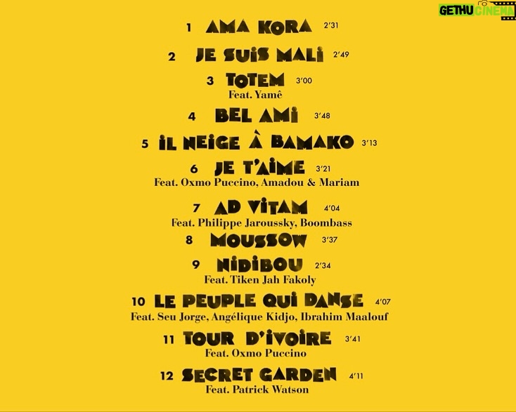 Fatoumata Diawara - 2.8K Likes - LAMOMALI - le nouvel album « TOTEM » sort à minuit 🌟
@m_chedid x @fatoumata_diawara__ x @balla_diabate_d_music x @toumanidiabatemusic
1. Ama Kora
2. Je Suis Mali
3. Totem (feat. @yamebantu)
4. Bel Ami
5. Il Neige à Bamako
6. Je t’aime (feat. @oxmopuccino @amadouetmariam)
7. Ad Vitam (feat. @philippejaroussky @boombass)
8. Moussow
9. Nidibou (feat. @tikenjahfakolyofficiel)
10. Le Peuple qui Danse (feat. @seujorge @ibrahimmaaloufofficial @angeliquekidjo)
11. Tour d’Ivoire (feat. @oxmopuccino )
12. Secret Garden (feat. @patrickwatsonofficial)