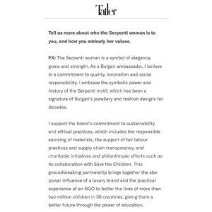 Fiona Xie Instagram - Metamorphosis 

Bulgari ambassador Fiona Xie on what it means to be a Serpenti woman.

@tatlersingapore @bulgari

https://www.tatlerasia.com/style/jewellery/fiona-xie-bulgari-serpenti-anniversary-interview by @belzyboob