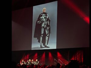 Gwendoline Christie Instagram - MAY THE EASTER EGG BE WITH YOU!! Thank you for all the incredible love and support at @starwarscelebration ! It was a privilege and a joy to celebrate all things @starwars with legends  @andyserkis & #IainMcDiarmid and all of YOU! Thank you for loving Phasma! ♥️🪩🛸💫✨

And thank you to @mrkimjones @dior as ever!!

📸 @andyserkis 🙌