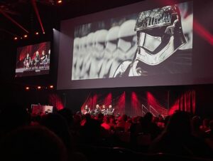 Gwendoline Christie Instagram - MAY THE EASTER EGG BE WITH YOU!! Thank you for all the incredible love and support at @starwarscelebration ! It was a privilege and a joy to celebrate all things @starwars with legends  @andyserkis & #IainMcDiarmid and all of YOU! Thank you for loving Phasma! ♥️🪩🛸💫✨

And thank you to @mrkimjones @dior as ever!!

📸 @andyserkis 🙌