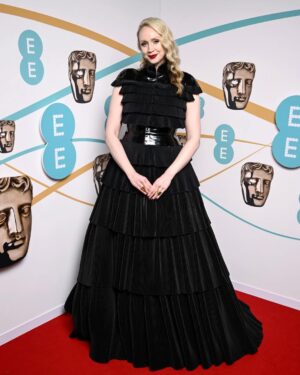 Gwendoline Christie Instagram - Still not over this moment @bafta ! 

I’ve always had my dreams about presenting at @bafta …. and I’m so incredibly delighted it came true! With the help so many legendary creative friends.

Great thanks @voguemagazine - what a privilege and a complete thrill to be featured! 

Thanks again….. 
@bafta 
@gilesdeacon_ 
@jerry_stafford 
@isamayaffrench 
@keiterada 
@grimajewellery 
@lancomeofficial
@joshwood 
@claridgeshotel 🖤🎞🎥