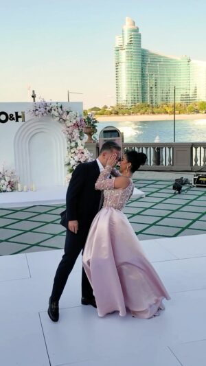 Haya Karazon Instagram - كملت فرحتي فيكم 💗 
…..
شكر خاص من القلب 💗💗💗
Fashion designer @thaher.baqer 
Makeup by @iamrawandshed 
Wedding planner @promenade.events 
Filming videography and photography @steve.photographe 
Personal Photography @shadi.taghlibi 
Location @palazzoversacedubai 
Dj @djbash_taqash