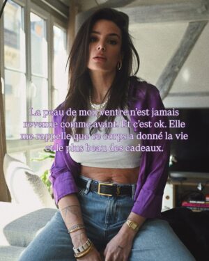 Jade Leboeuf Instagram - J’ai pris 23 kilos pour Elon. Les banana bread du confinement ont bien aidé, mais surtout… j’ai donné la vie. Je ne me suis pas pressée. Il m’a fallu environ un an pour perdre ces kilos, retrouver de l’énergie, me découvrir dans ce nouveau rôle et doucement retendre ce corps. Cinq ans plus tard, je continue. C’est devenu ma thérapie. Cette peau, qui parfois me complexe, ne redeviendra jamais comme avant. Mais elle est là pour me rappeler ce que mon corps a accompli. Le plus beau cadeau qu’il m’ait fait.