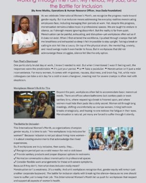 Janet Mbugua Instagram - Whoop 🙌🏾 Welcome to Inua Dada’s newsletter! 

This International Women’s Month, we’re excited to share our journey—the ups, downs, and passion projects that drive our mission. 

From advocating for workplace dignity to ensuring menstrual health access, we remain committed to amplifying change. Let’s keep breaking barriers and lifting each other up—because when women rise, we all rise! #IWD2025 #InuaDadaEmpowers #InuaDada #Newsletter