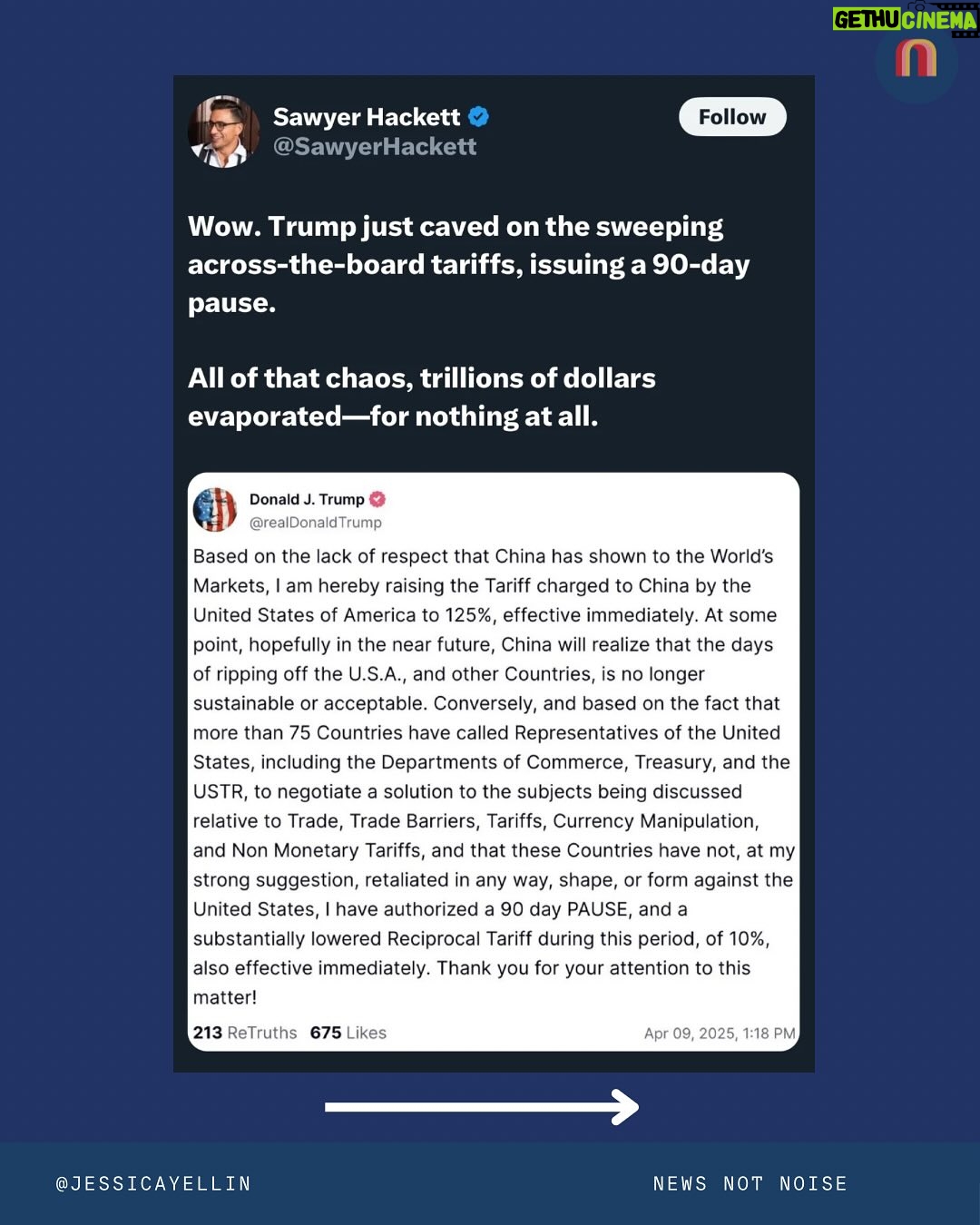 Jessica Yellin - 9.5K Likes - Possible insider trading. Chaos. Indecision. Irrational policy. And a position that alienates allies and moves markets away from the dollar.
But did you know that China owns about $760 billion in US Treasuries. There’s been a massive sell off of treasuries. Who might be doing it….?