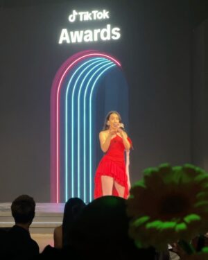 Joanna Arida Instagram - Snippets from the @TikTokMena Awards✨🫶🏼

wearing @sarahabbasofficial @jude.benhalim 
styling @jad.toghuj 
hair and makeup @academyofhair_dubai 

#tiktok #awards #dubai