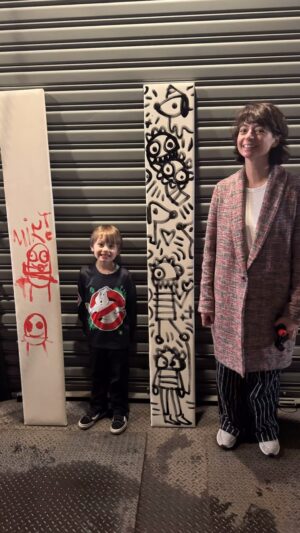 Kate Micucci Instagram - Drawing on trash with my five year old…it was a perfect way to celebrate my birthday. ❤️🎂