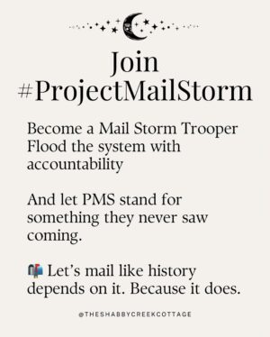 Kristin Bauer Instagram - All ya gotta do is mail something! This is HUGE!!! 
We all want to know what we can do, just write a postcard or a letter! 
I’m using the postcards from @signsofjustice (see posts in my feed).

This is just not the time to do nothing. 🙏💓🙌

RP @theshabbycreekcottage 

Project Mail Storm is officially rolling.

We’re flooding the system with handwritten letters - day after day, generation by generation. 

Not to yell, not to beg… just to apply peaceful, relentless pressure in the one place they can’t ignore: the mailroom.

You don’t have to be an expert. You don’t need the perfect words.

You just need a stamp, an envelope, and the courage to keep showing up.

📬 Write once a week. Or every damn day. 💌 Send it in a sparkly envelope or on the back of your junk mail. 🌀 Just keep mailing.

Because together? We are the storm.