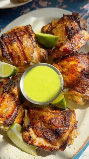 Laura Vitale Instagram - This recipe for my take on Peruvian chicken is on my top 5 list of favorite chicken recipes of all time and for good reason! It’s absolutely dynamite!! Flavorful, juicy and grilled to perfection and don’t even get me started on that green sauce that honestly would taste good on a shoe and I could eat it with a spoon!  You just must make This and if you don’t want to bother with the grill, just roast the chicken in a 425 degree oven for 45ish minute and bam, you’re done! Too die for! Recipe on my site but you can comment RECIPE (no other character next to it please) and I’ll send you a dm with it directly and if you’re on FB, the recipe is linked in the comments!