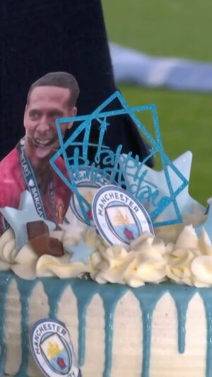 Laura Woods Instagram - Important birthdays at the Etihad Stadium tonight 🥳 – but @rioferdy5 isn’t sold on his cake decoration 🎂🤣 #UCL
