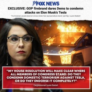Lauren Boebert Instagram - BREAKING: Today I’m introducing a House Resolution CONDEMNING the wave of domestic terrorism attacks targeting @TeslaMotors!

The Radical Left has been engaging in domestic terrorism by attacking Tesla vehicles and facilities to harass Elon Musk.

My resolution will make clear where all Members of Congress stand: do they condemn domestic terrorism against Tesla, or do they endorse it completely?