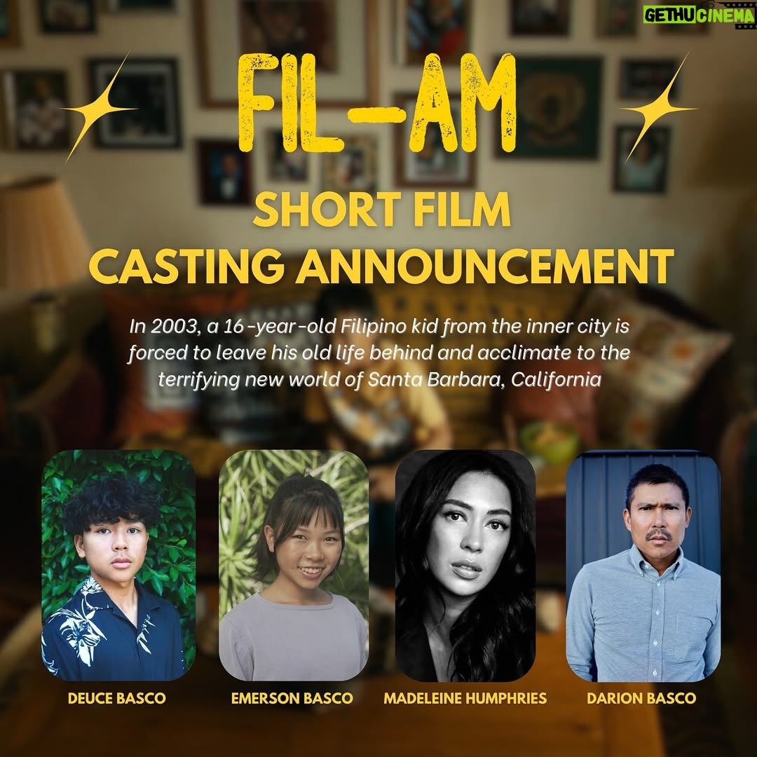 Madeleine Humphries - 1.1K Likes - 🎉 CASTING ANNOUNCEMENT 🎉
We are proud to announce the cast of “Fil-Am”, a proof of concept short film written/directed by award winning FilAm filmmaker Ralph Torrefranca and produced by Emmy Award winning Filipina producer Eden Sabolboro.
🌟 Deuce Basco as Jonah De Los Santos
🌟 Emerson Basco as Stephanie De Los Santos
🌟 Madeleine Humphries as Gloria Green
🌟 Darion Basco as Arnel De Los Santos
✨The feature script for ”Fil-Am” was selected by @goldhouseco for their first annual “Gold Pitch” at this past @tiff_net 2024 with the feature officially in development.
The proof of concept short goes into production this summer 2025!!
Follow the cast/crew’s journey from proof to feature on the official Fil-Am instagram: @filamfilm