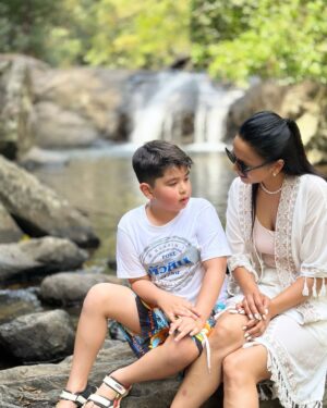 Malvika Subba Instagram - Resting moment at Pala U Waterfall . An 1.1-km out-and-back trail near Ban Pa Lau, Prachuap Khirikhan. It took as an hour from Hua Hin by car- we walked up for an hour . There are 5 levels you need to cross and the path is challenging indeed specially with a kid like Rio who doesn’t not like outdoor adventures yet . With a lot of convincing and motivation- we finally managed to reach the 5th level and basked in nature . #palauwaterfall #thailand #rioamaadventures #amachoratravels #momson