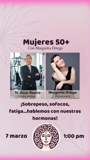 Margarita Ortega Instagram - 🧘 Las hormonas regulan el metabolismo, la respiración, el crecimiento, la reproducción, la percepción sensorial y el movimiento, entre otras cosas. El desequilibrio hormonal es la razón subyacente de muchas afecciones, por esa razón hoy en Mujeres 50  con Margarita Ortega hablamos con el Dr Francisco Oscar Rosero  @endocrinorosero para saber cómo afectan las hormonas nuestra vida en la mediana edad. ¿Qué debo hacer para que mi sistema endocrino funcione a las mil maravillas? Peso, sofocos, fatiga... ¡perimenopausia, menopausia y post menopausia! quédate hasta el final de la entrevista. 
💫 Recuerda que todas las charlas las encuentras en el canal de YouTube: Mujeres 50  con Margarita Ortega y aquí, en mi perfil de Instagram: @margaritamariaortega

Comenta, dale un "me gusta" y comparte. La comunidad crece gracias a ti. 💋
