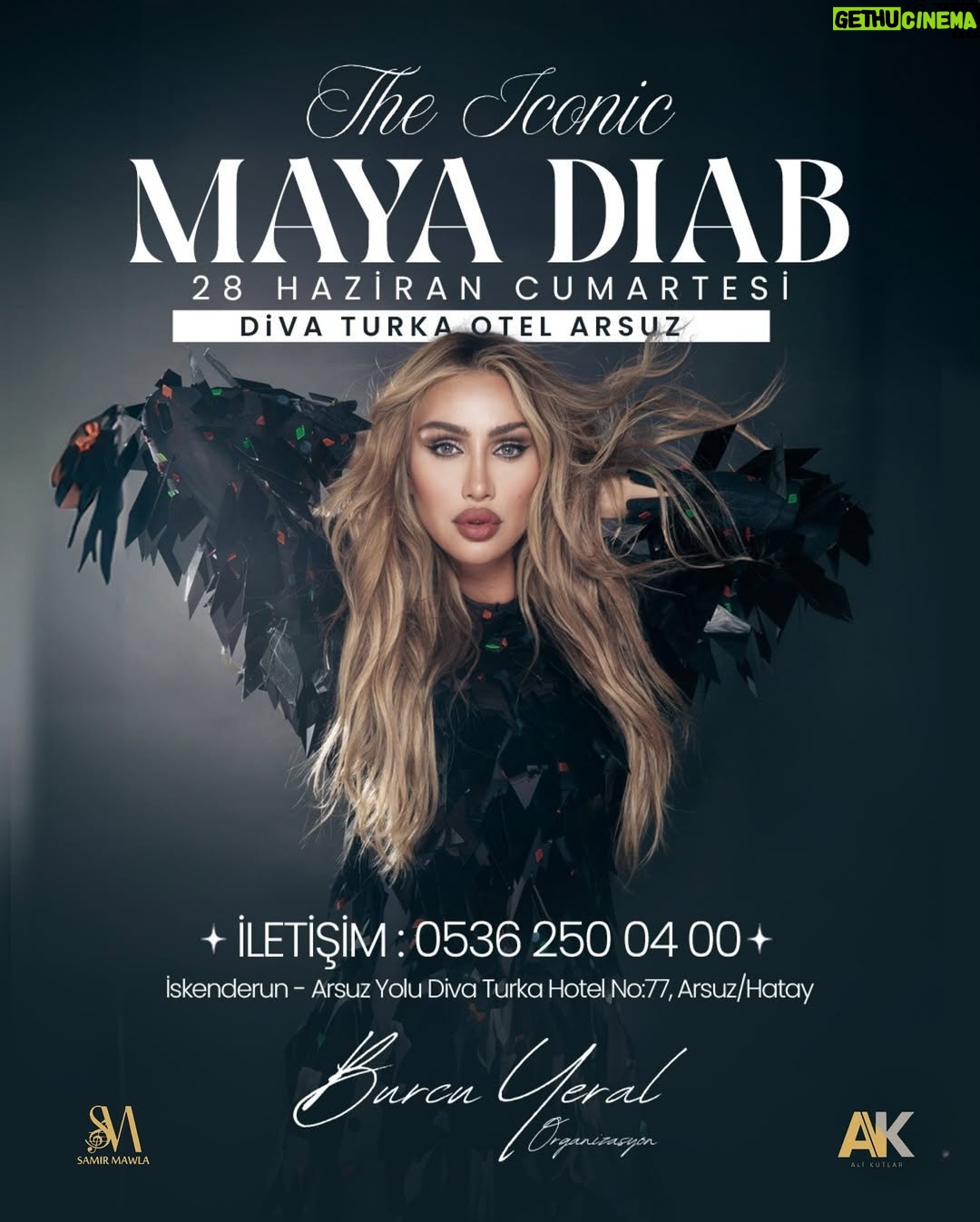 Maya Diab - 43.8K Likes - HATAY!! The wait is finally OVER
Get ready to experience the one & only ✨ THE ICONIC MAYA DIAB ✨
LIVE at Diva Turka Otel, Arsuz
SATURDAY, JUNE 28 ⭐️ it’s going to be legendary!
Book your table now!
📞 0536 250 04 00
📍 İskenderun – Arsuz Yolu, Diva Turka Hotel, No:77, Arsuz/Hatay
This is not a night you wanna miss! #mayadiab