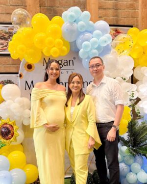 Meganne Young Instagram - Kilig si Bonez-tis! Had the sweetest baby shower put together by my @meganbeautyph family 🥹💛 talked about skincare, prepping for the baby and of course we also had yummy food 😍 there were even two surprise pregnancy announcements from our attendees 🫶🏻 thank you Ms Marge and Sir Lance and the whole team for all the love and prayers!! 🌻