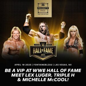 Michelle Leigh Calaway Instagram - A Legendary Class. 🏆 A Legendary Meet & Greet. ✨
Get up close with @tripleh, @mimicalacool, and @genuinexluger at an exclusive WWE Hall of Fame Meet & Greet only with #OnLocation.
Secure your spot today ! Link in bio.